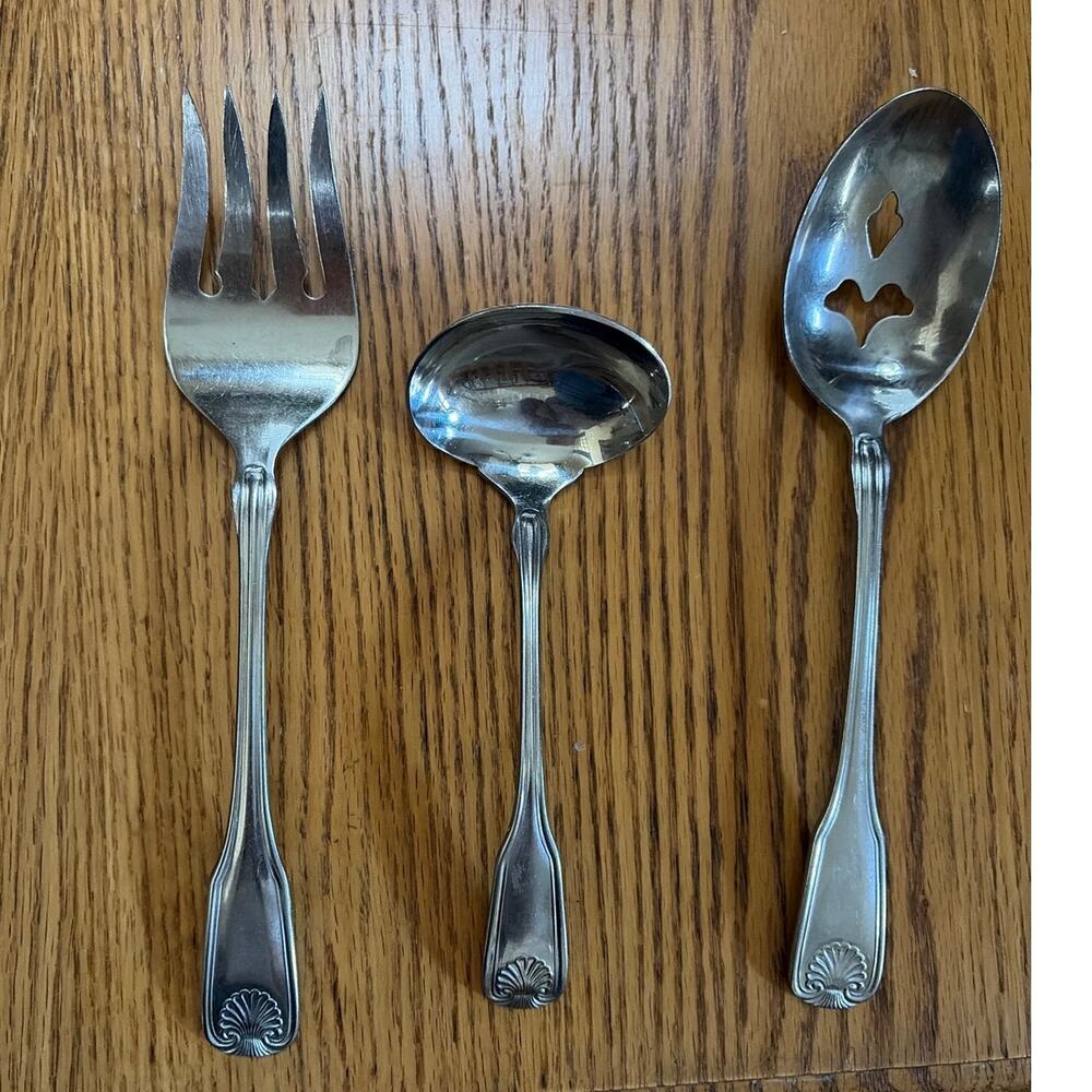 Reed & Barton Select Stainless Sanibel 3 Serving Pieces Fork Spoon Ladle Vtg 90